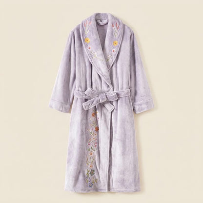 Floral Embroidered Long Shawl Collar Bathrobe - image 8