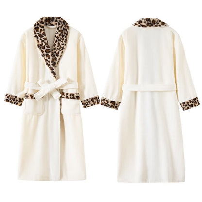 Leopard Trim Long Plush Fleece Bathrobe - image 3