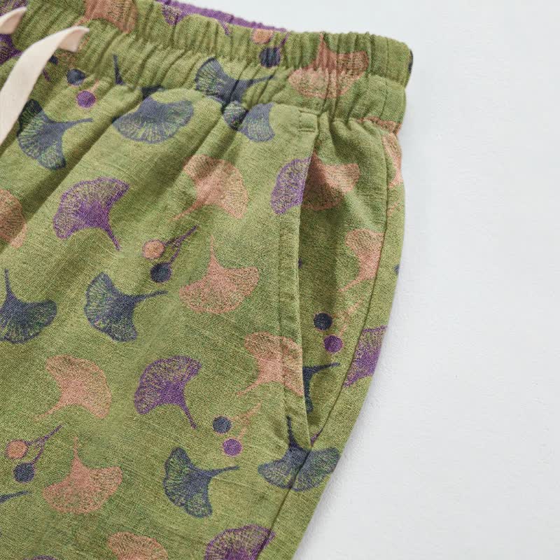 Retro‑Style Ginkgo Leaf Cotton Loose Lounge Pants - image 13
