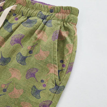 Retro‑Style Ginkgo Leaf Cotton Loose Lounge Pants - image 13