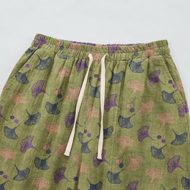 Retro‑Style Ginkgo Leaf Cotton Loose Lounge Pants - image 12