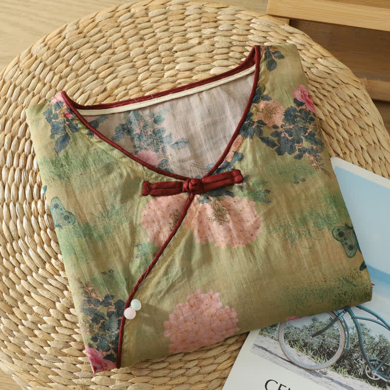 Vinatge Botanical Frog Button Lounge Top - image 3