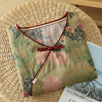 Vinatge Botanical Frog Button Lounge Top - image 3