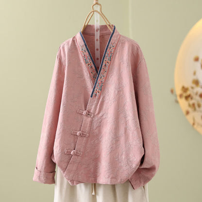 Vintage Cotton Linen Frog Button Lounge Top - Pink - XL - image 1