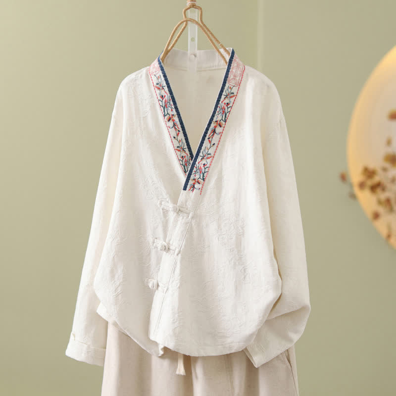 Vintage Cotton Linen Frog Button Lounge Top - image 25