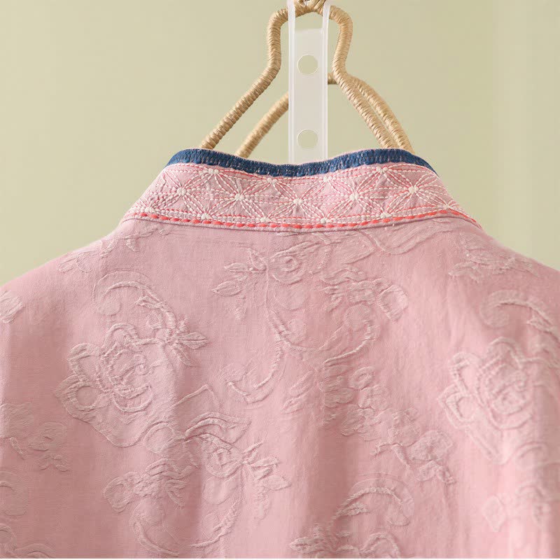 Vintage Cotton Linen Frog Button Lounge Top - image 3