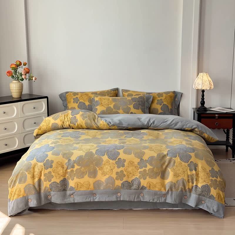 Cotton Linen Floral Bedding Set with Button Closure - image 1