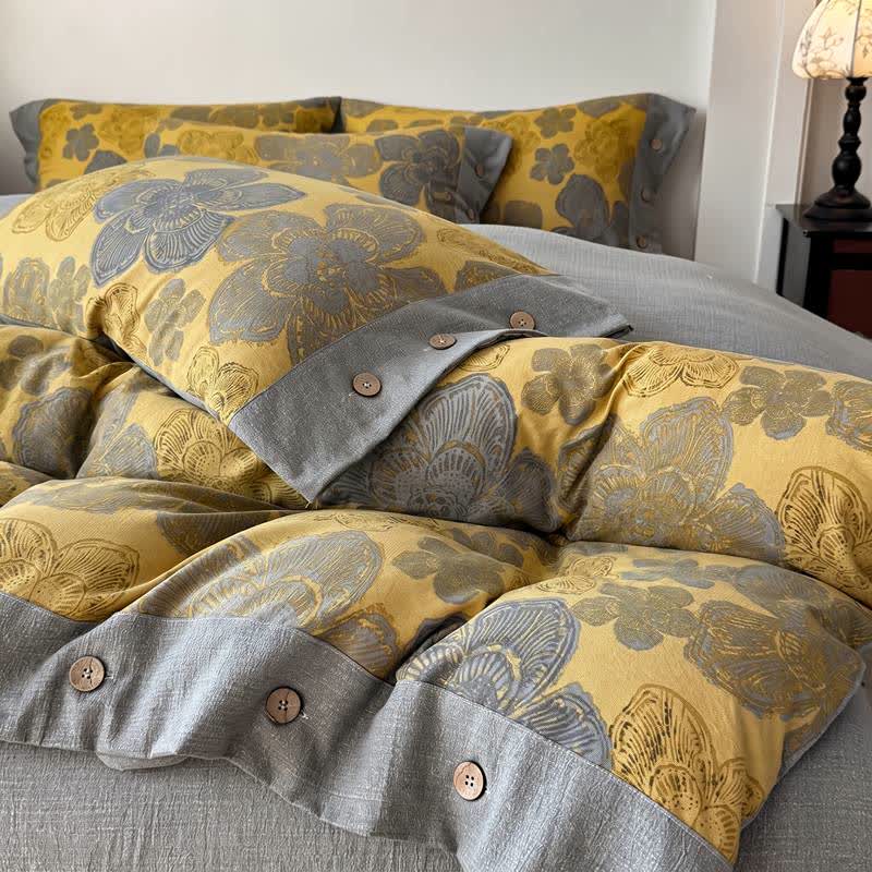 Cotton Linen Floral Bedding Set with Button Closure - image 2