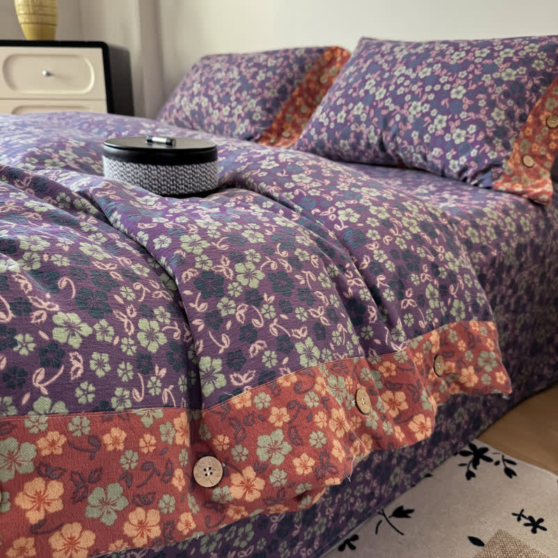 Cotton Linen Vintage Floral 4-Piece Bedding Set - King - image 0