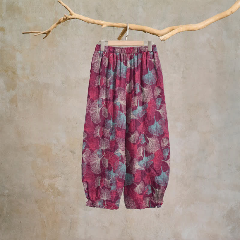 Relaxed Ginkgo Leaf Cotton Harem Pants - image 1
