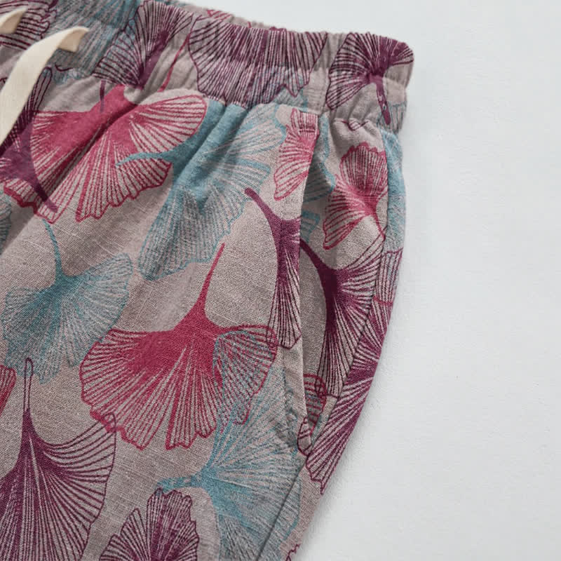 Relaxed Ginkgo Leaf Cotton Harem Pants - image 9