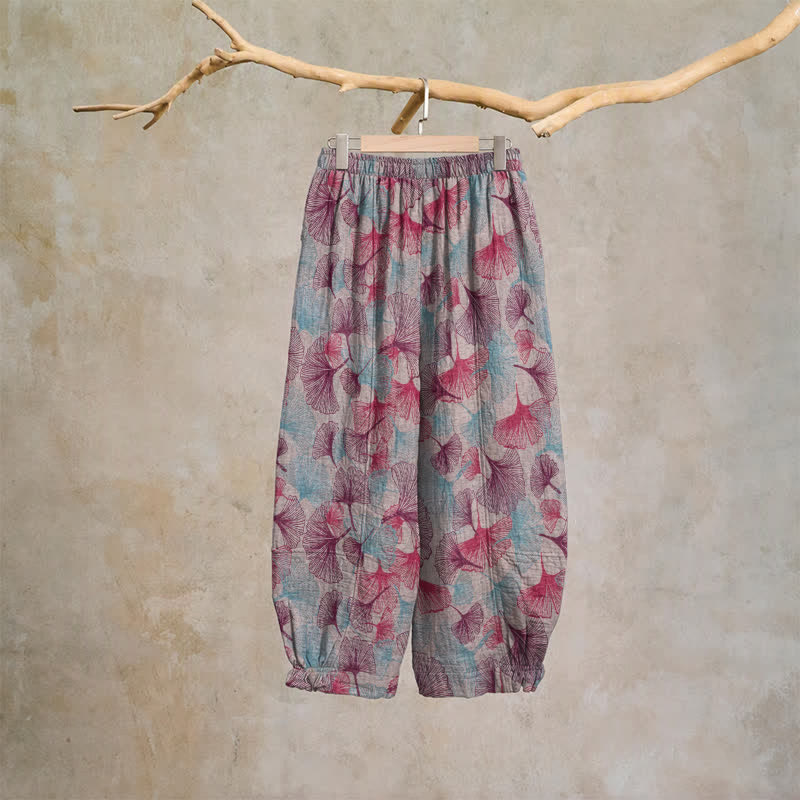 Relaxed Ginkgo Leaf Cotton Harem Pants - image 7