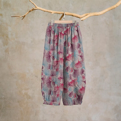 Relaxed Ginkgo Leaf Cotton Harem Pants - image 7