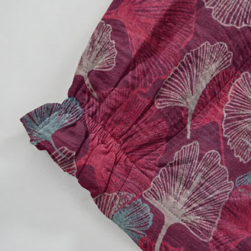 Relaxed Ginkgo Leaf Cotton Harem Pants - image 5