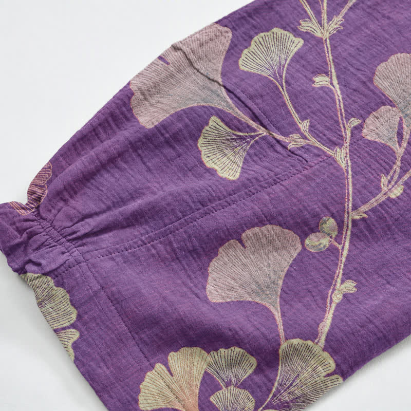 Ginkgo Branch Cotton Harem Pants with Pockets - image 4