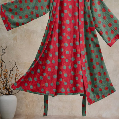 Vintage Polka Dot Cotton Kimono Robe - image 8