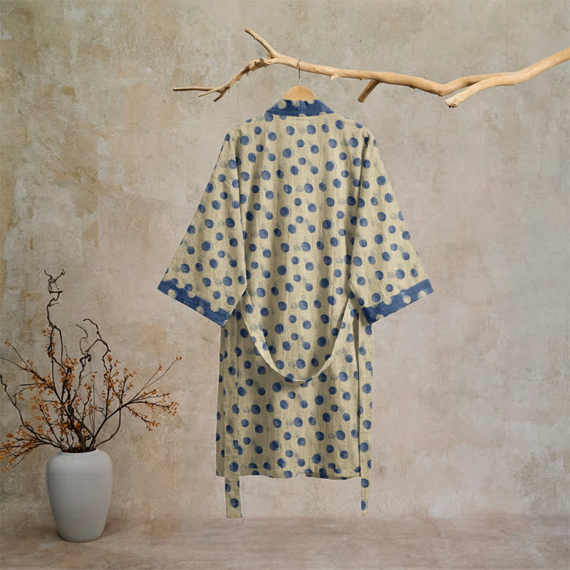 Vintage Polka Dot Cotton Kimono Robe - image 16