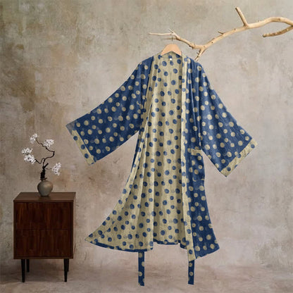 Vintage Polka Dot Cotton Kimono Robe - Blue - XL - image 10