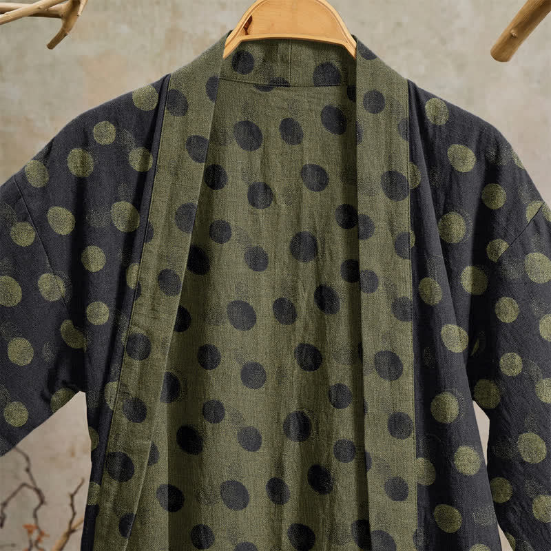Vintage Polka Dot Cotton Kimono Robe - image 22