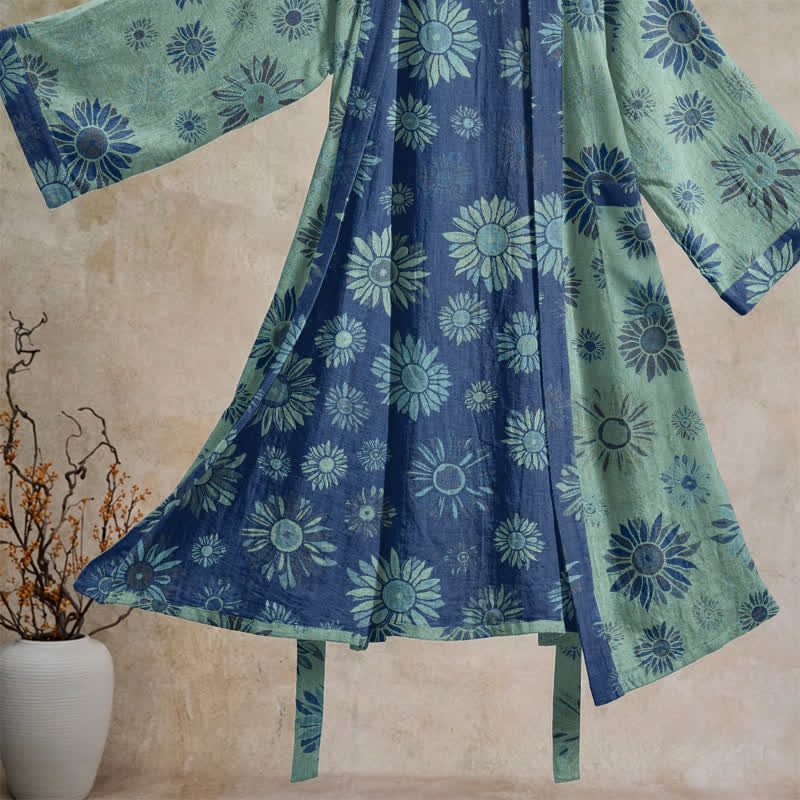Vintage Sunflower Cotton Gauze Kimono Robe - image 18