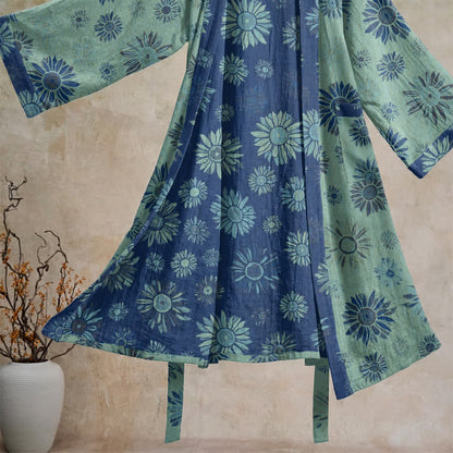 Vintage Sunflower Cotton Gauze Kimono Robe - image 18