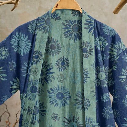 Vintage Sunflower Cotton Gauze Kimono Robe - image 12