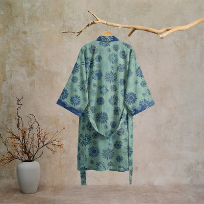 Vintage Sunflower Cotton Gauze Kimono Robe - image 16