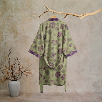 Vintage Sunflower Cotton Gauze Kimono Robe - image 6