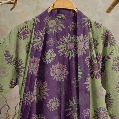 Vintage Sunflower Cotton Gauze Kimono Robe - image 7