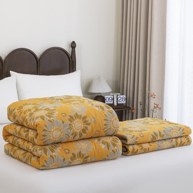 Vintage Orange Sunflower Cotton Gauze Quilt - image 3