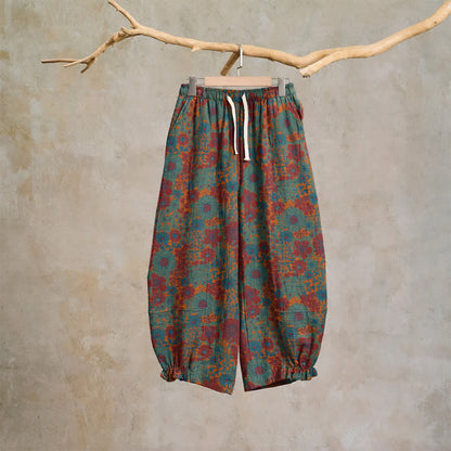 Artistic Ethnic Flower Cotton Lounge Pants - Green - XL - image 6