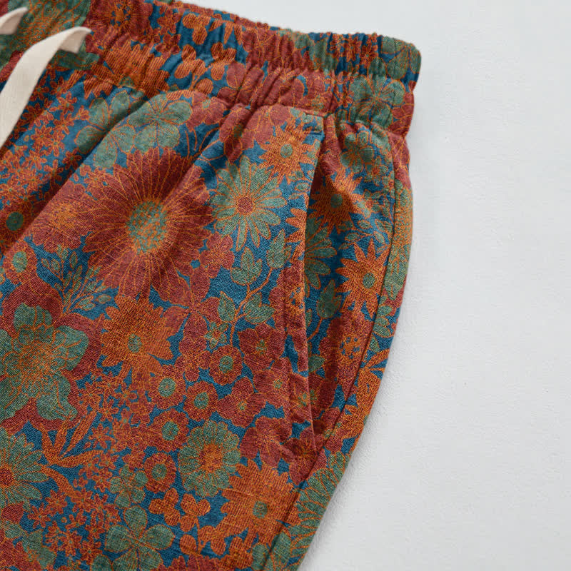 Artistic Ethnic Flower Cotton Lounge Pants - image 3