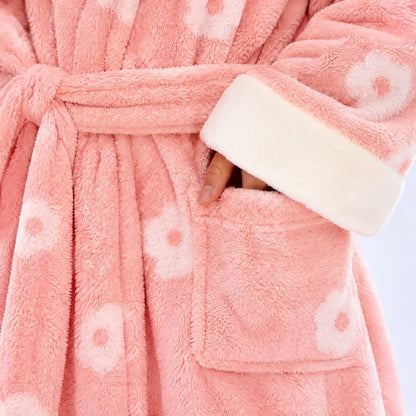 Soft Flower Coral Fleece Bath Robe - image 2