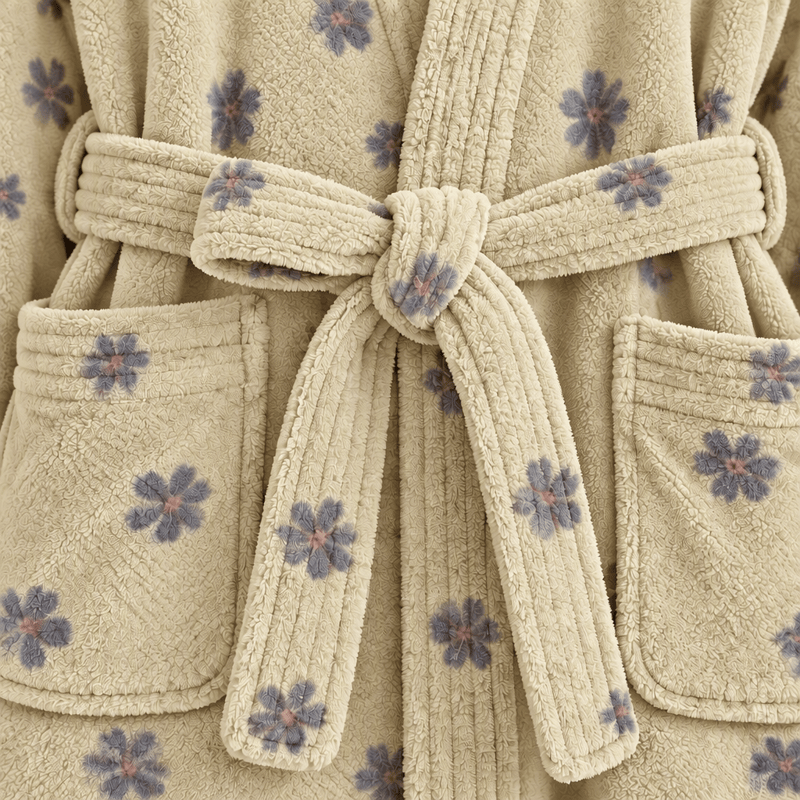 Floral Coral Fleece V-neck Wrap Bath Robe - image 8