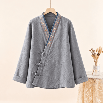 Vintage Cotton Linen Frog Button Lounge Top - Gray - 2XL - image 17