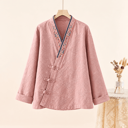 Vintage Cotton Linen Frog Button Lounge Top - Pink - 2XL - image 0