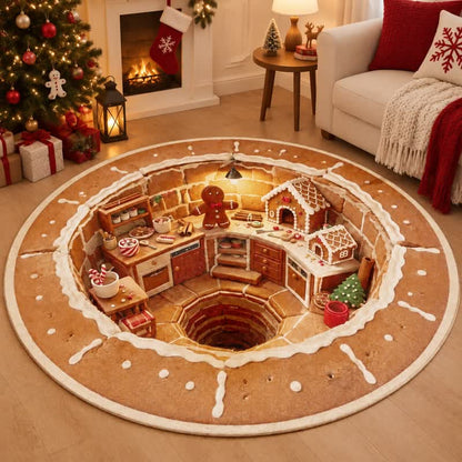Christmas Round 3D Gingerbread House Rug - image 1