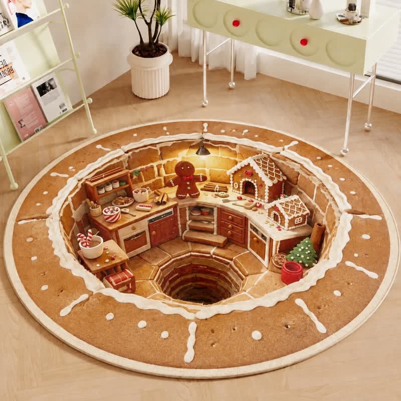 Christmas Round 3D Gingerbread House Rug - 63" x 63" - image 0