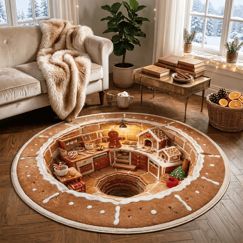 Christmas Round 3D Gingerbread House Rug - image 2
