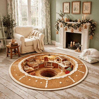 Christmas Round 3D Gingerbread House Rug - image 3
