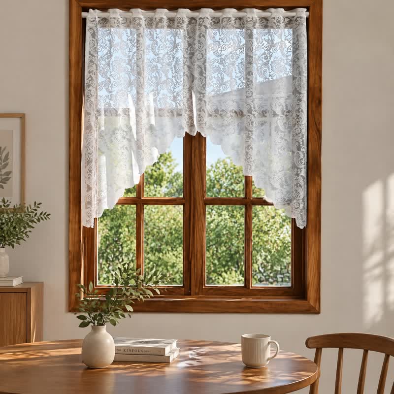White Phoenix Tail Floral Lace Tier Curtain - image 1