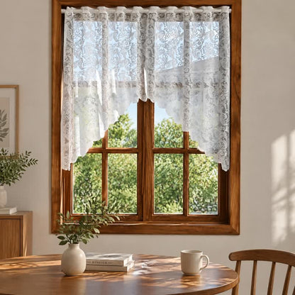 White Phoenix Tail Floral Lace Tier Curtain - image 1
