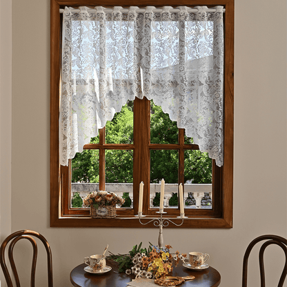 White Phoenix Tail Floral Lace Tier Curtain - image 2