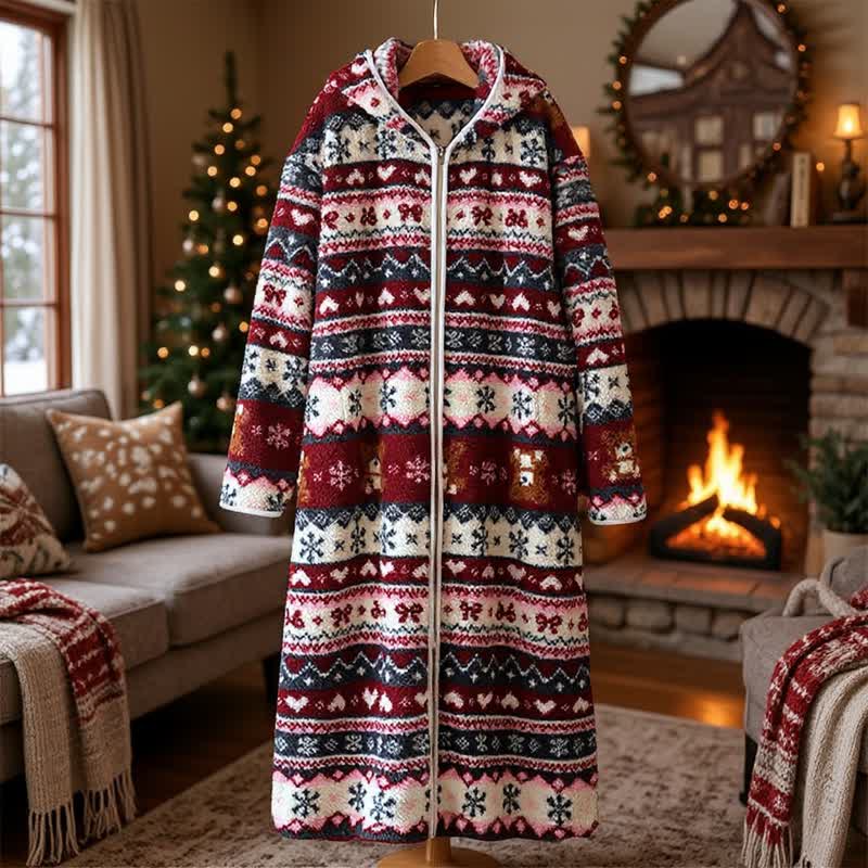 Christmas Snowflake & Bear Zip Hooded Fleece Robe - image 4