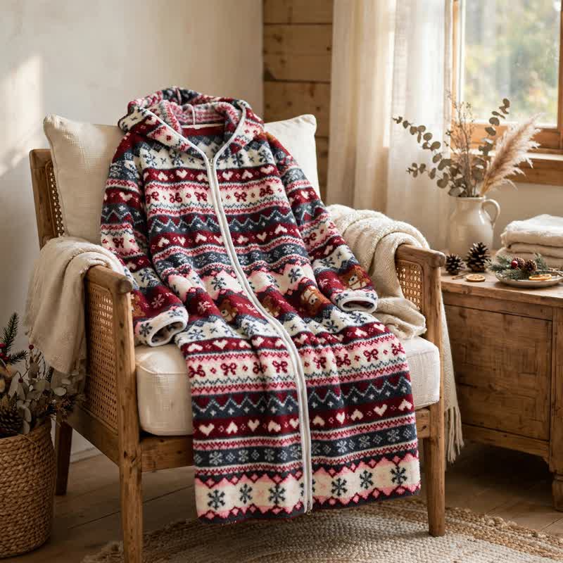 Christmas Snowflake & Bear Zip Hooded Fleece Robe - image 5