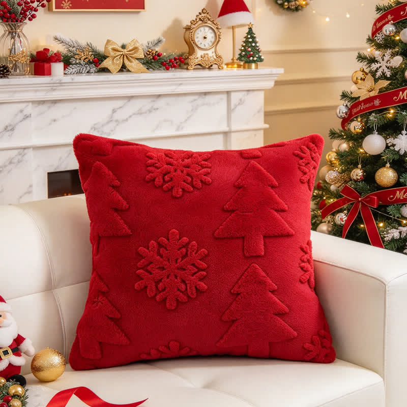 Christmas Tree Snowflake Embossed Pillow Cover - Red - 12" x 20" - image 1