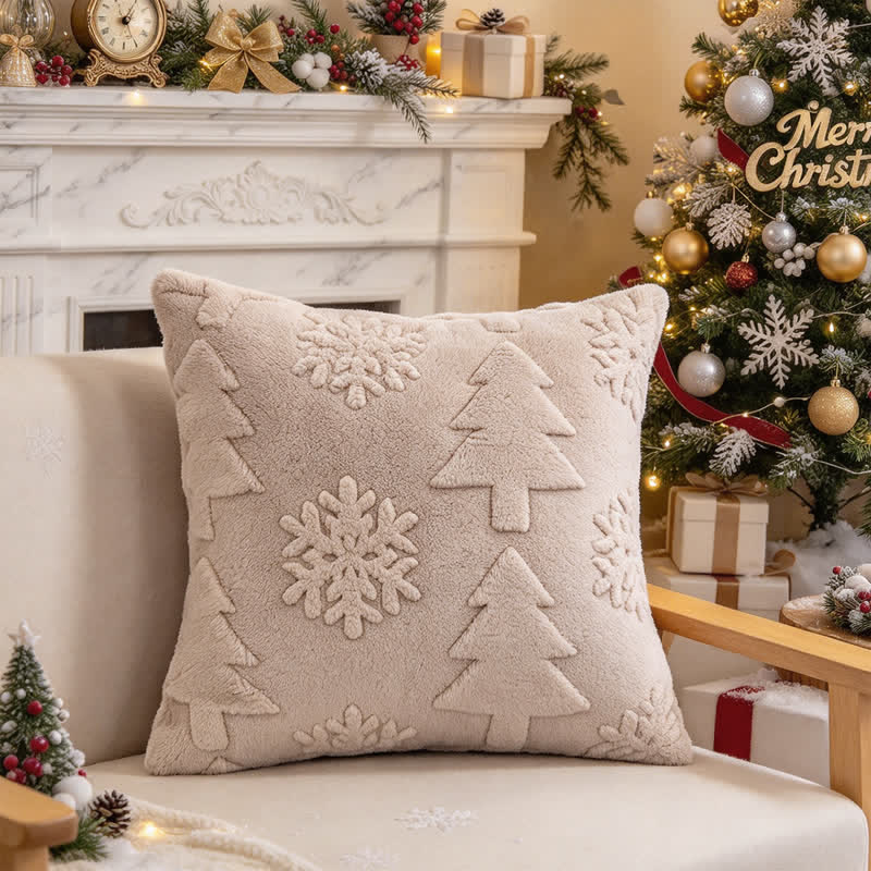 Christmas Tree Snowflake Embossed Pillow Cover - Beige - 12" x 20" - image 5