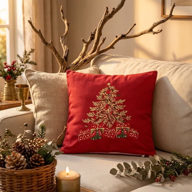 Christmas Tree Gift Box Pillow Cover - image 2