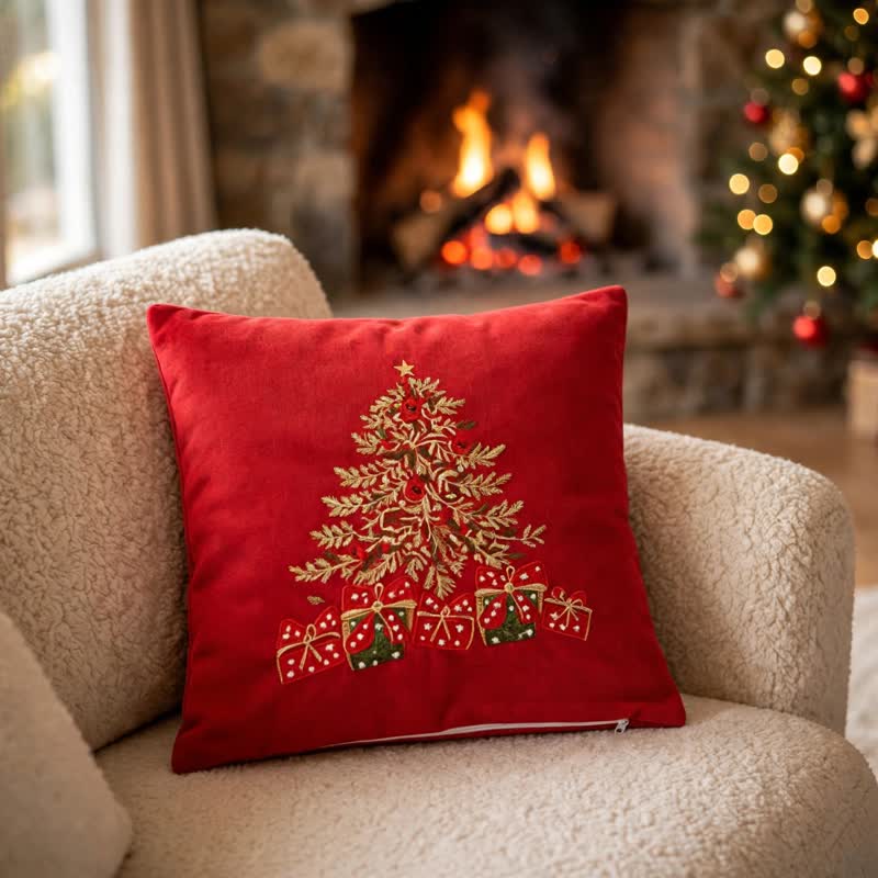 Christmas Tree Gift Box Pillow Cover - image 1