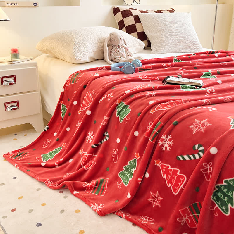 Red Christmas Tree Gift Throw Blanket - Red - 79" x 91" - image 0